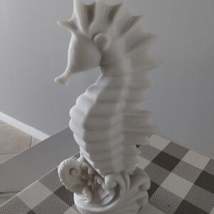 Elegant White Seahorse Sculpture